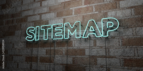 SITEMAP - Glowing Neon Sign on stonework wall - 3D rendered royalty free stock illustration. Can be used for online banner ads and direct mailers..