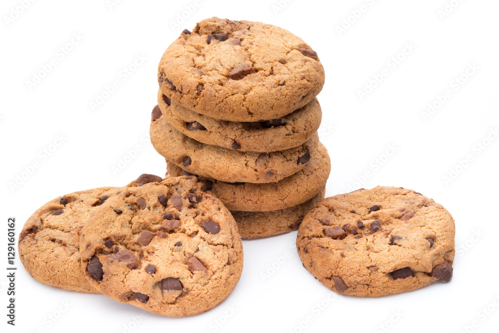 Chocolate chip cookies isolated on white background. Chocolate chip cookies isolated on white background.