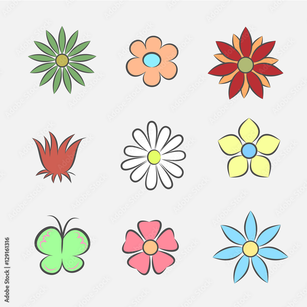 Fototapeta premium Flower Icons for Pattern