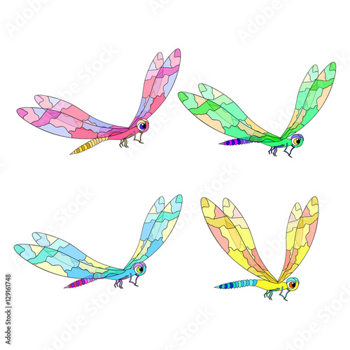 set of cute a dragonfly flies.  illustration