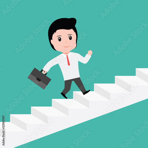 Businessman with she is running up stairs