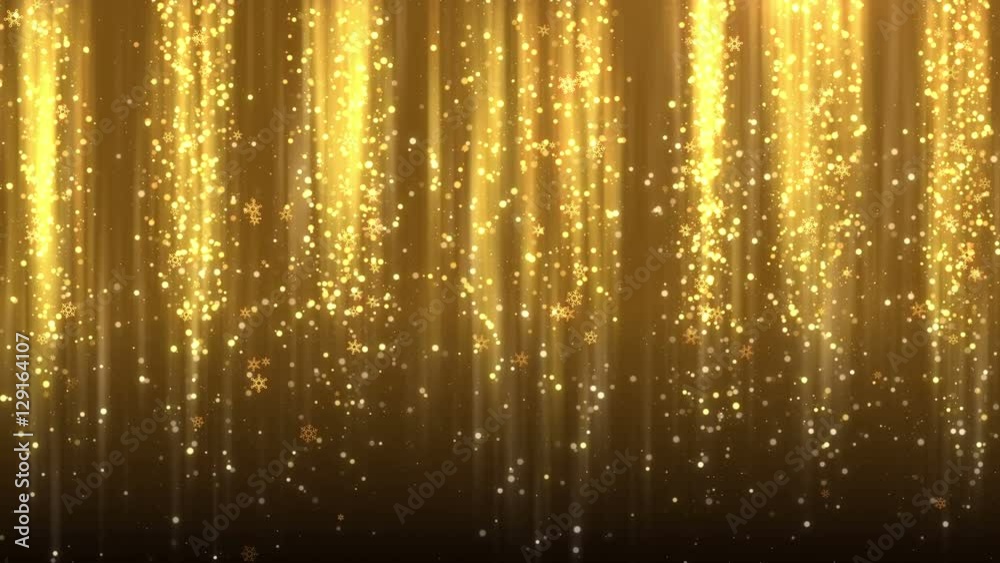 Gold Christmas Snowflakes Falling Background, Loop.
