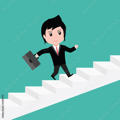 Businessman with she is running up stairs