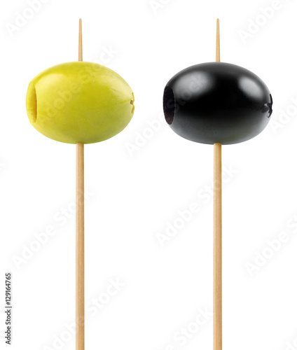Isolated olives on a skewers