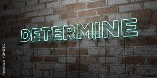 DETERMINE - Glowing Neon Sign on stonework wall - 3D rendered royalty free stock illustration.  Can be used for online banner ads and direct mailers..
