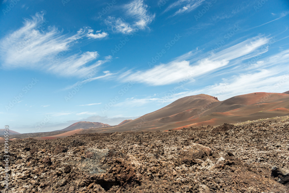 Volcanic terrain of National Park Timanfaya on Canary Island, Lanzarote