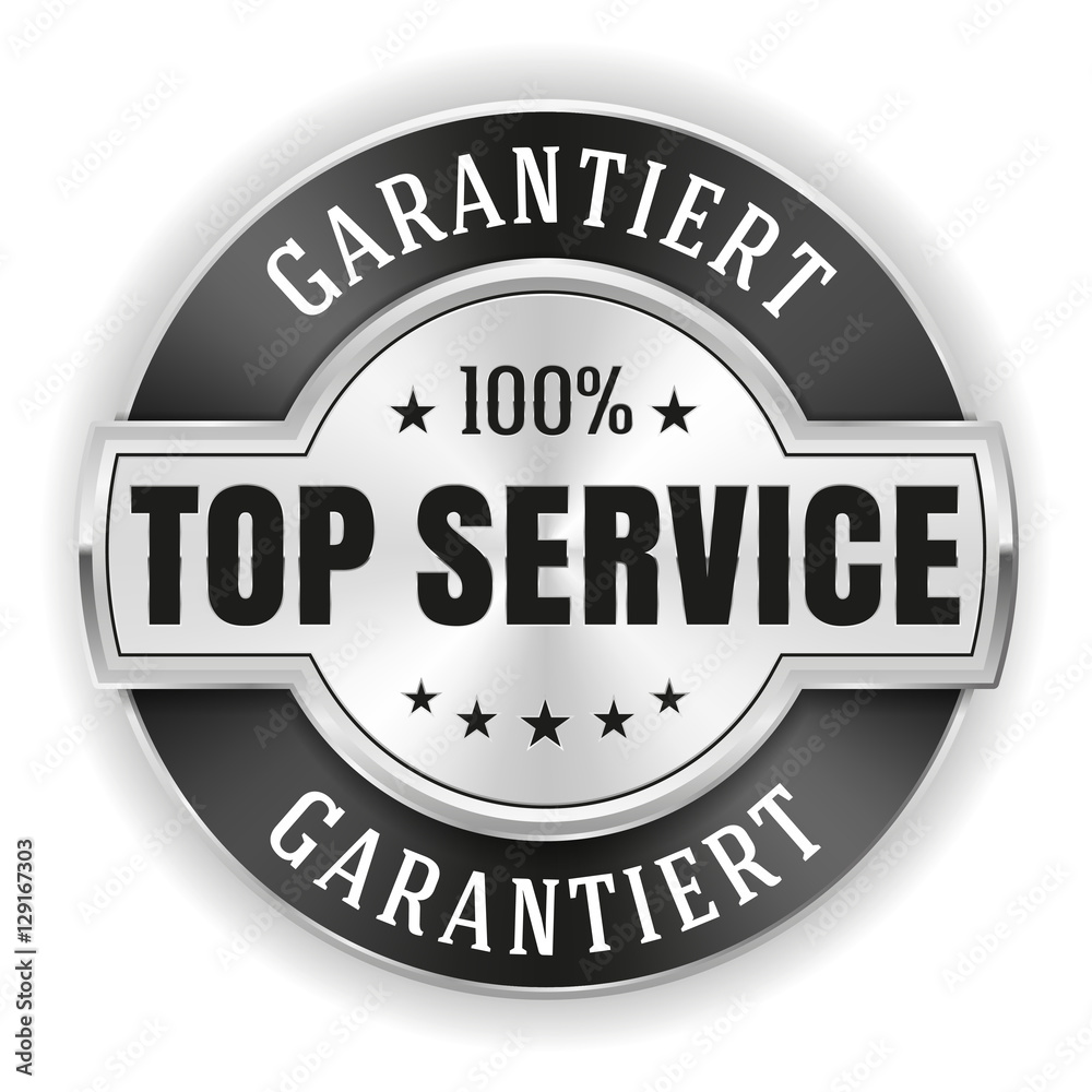 Silberner Top Service Siegel mit schwarzem Rand Silberner Top Service Siegel mit schwarzem Rand