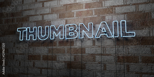 THUMBNAIL - Glowing Neon Sign on stonework wall - 3D rendered royalty free stock illustration. Can be used for online banner ads and direct mailers..