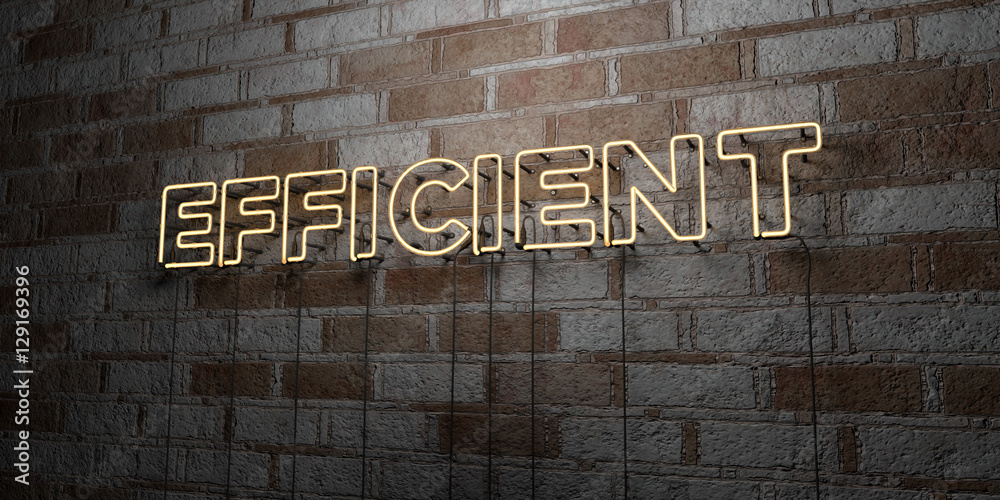 Fototapeta premium EFFICIENT - Glowing Neon Sign on stonework wall - 3D renderowane ilustracje royalty free. Może być używany do banerów reklamowych online i bezpośrednich przesyłek pocztowych.