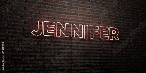 JENNIFER -Realistic Neon Sign on Brick Wall background - 3D rendered royalty free stock image. Can be used for online banner ads and direct mailers..