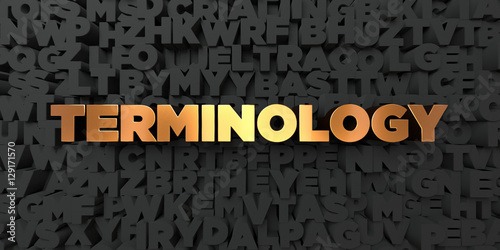 Terminology - Gold text on black background - 3D rendered royalty free stock picture. This image can be used for an online website banner ad or a print postcard. photo