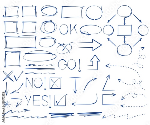 hand drawn circles, frames and arrows, diagram elements