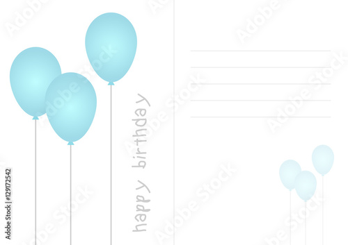 Simple White Birthday Greeting Card with Blue Balloons and Place for Your Text