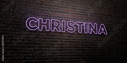 CHRISTINA -Realistic Neon Sign on Brick Wall background - 3D rendered royalty free stock image. Can be used for online banner ads and direct mailers.. photo