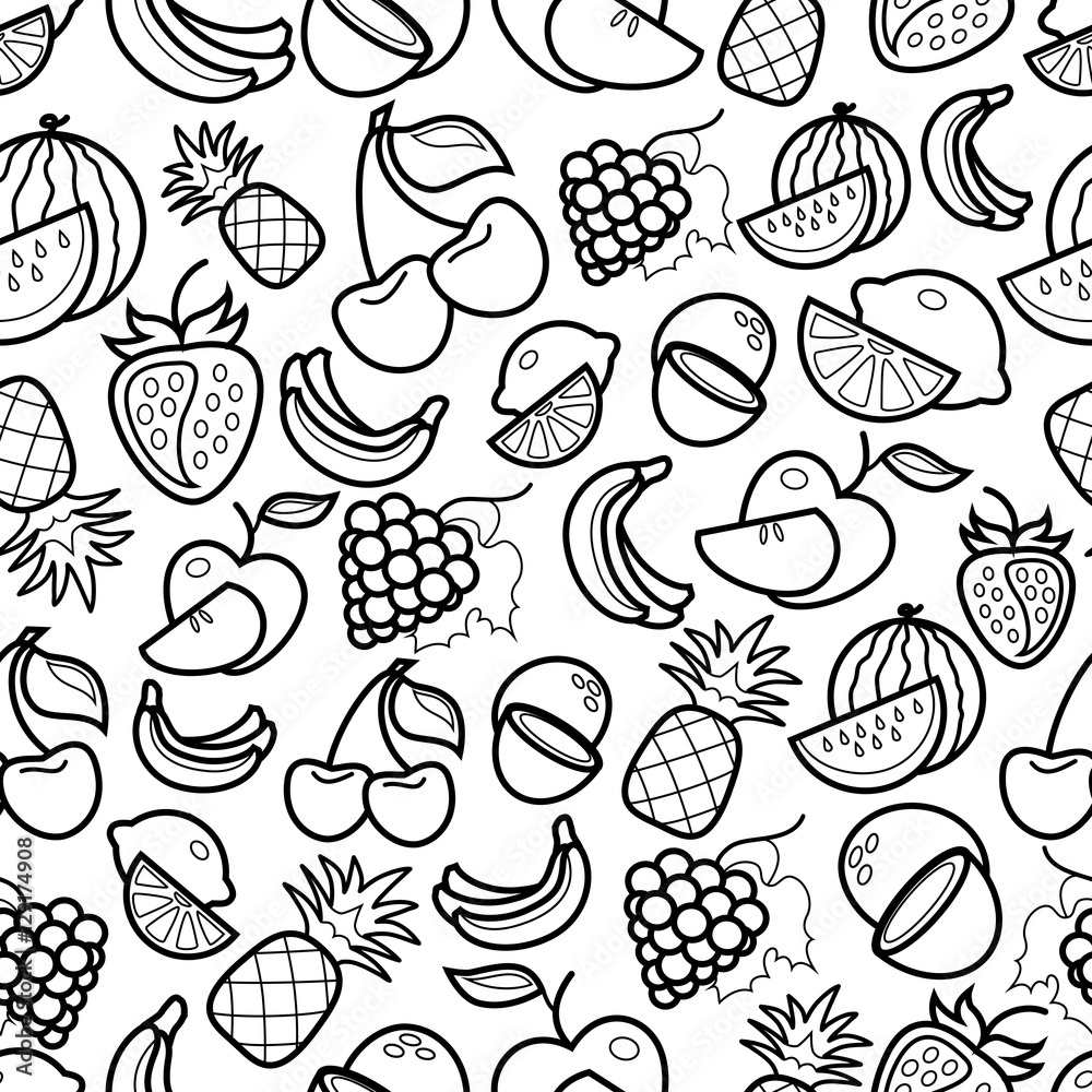 Line art fruit icons pattern on white background Line art fruit icons pattern on white background