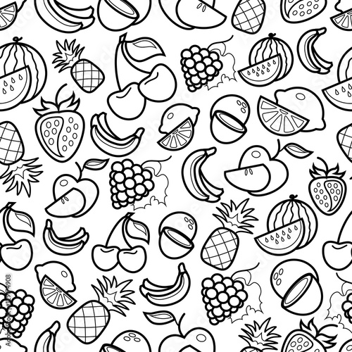 Line art fruit  icons pattern on white background 