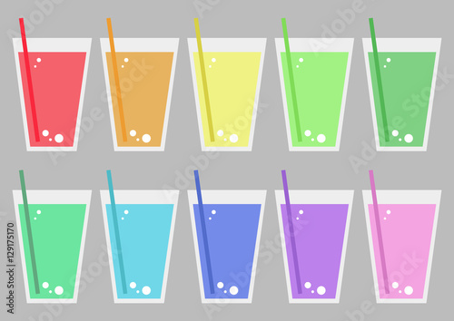 Set of Colorful Beverages in Simple Glass with Straw