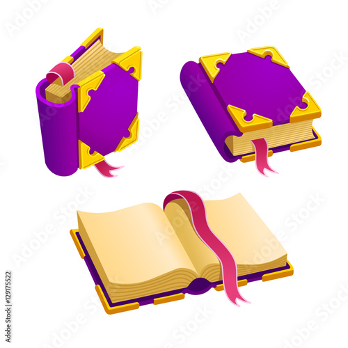 Set of cartoon purple book