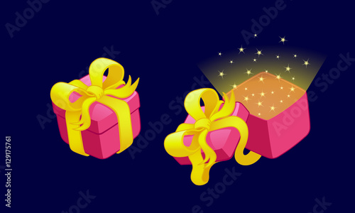 Cartoon gift boxes with bows and ribbons