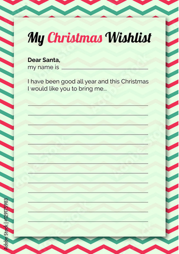 'My Christmas Wishlist' Printable Template in Typical Christmas Colors