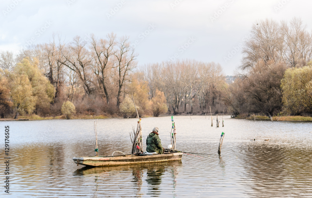 Winter fishing from a boat