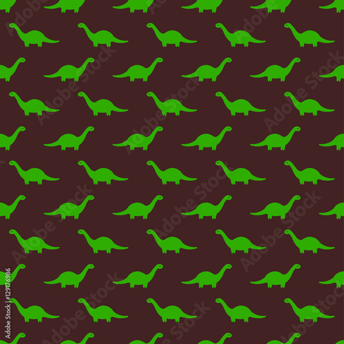 Brown Childish Seamless Pattern with Green Brontosaurus