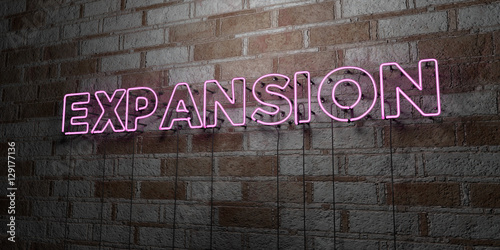 EXPANSION - Glowing Neon Sign on stonework wall - 3D rendered royalty free stock illustration.  Can be used for online banner ads and direct mailers.. photo