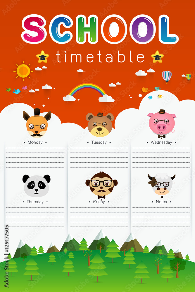 Fototapeta premium School Timetable vector illustration