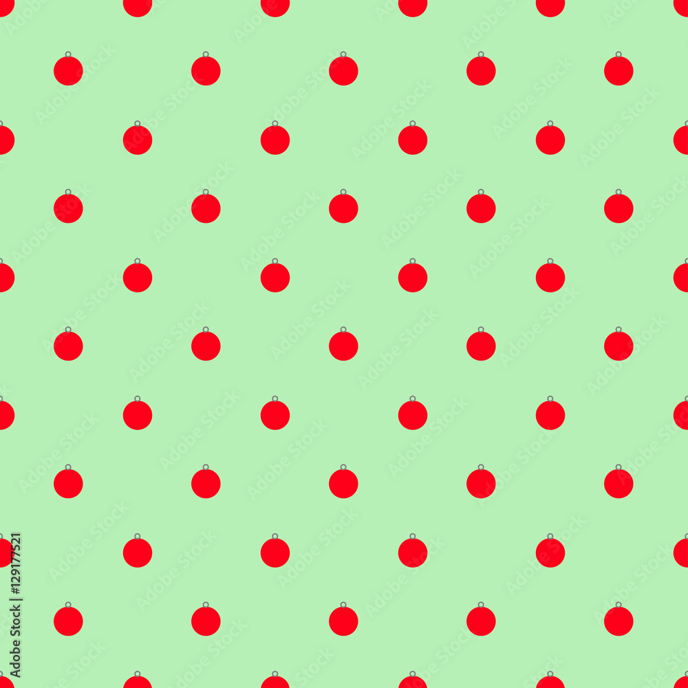 Green Seamless Pattern with Red Christmas Bulbs Green Seamless Pattern with Red Christmas Bulbs