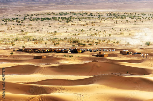 Camping tents in Sahara Desert  Morocco  Africa