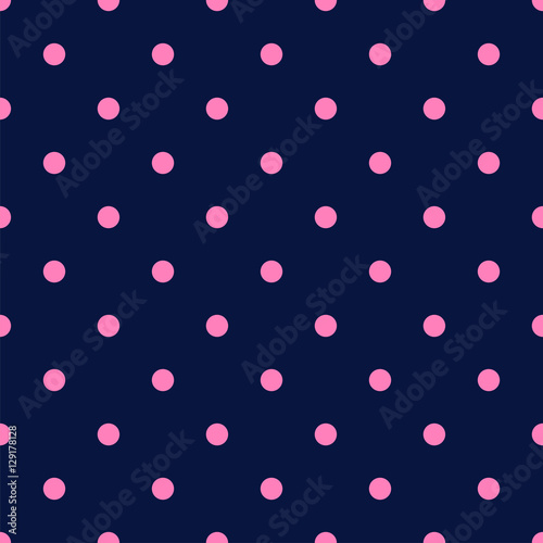 Vintage Navy Blue Seamless Pattern with Light Pink Polka Dots