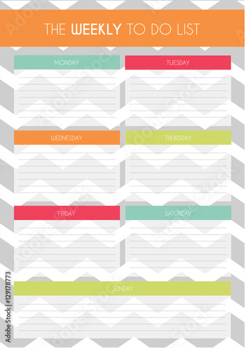 Simple Colorful 'Weekly to Do List' Template with Chevron Pattern in Background