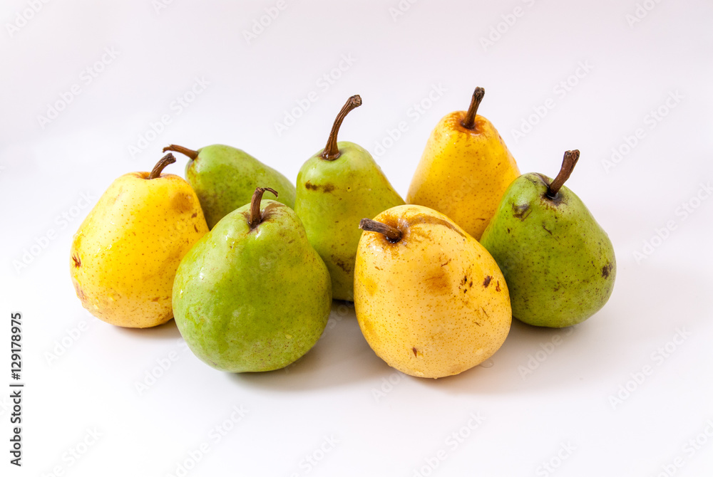 green and yellow pears on white green and yellow pears on white