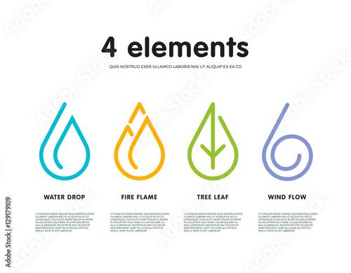 Nature infographic elements. Water, Fire, Earth, Air.