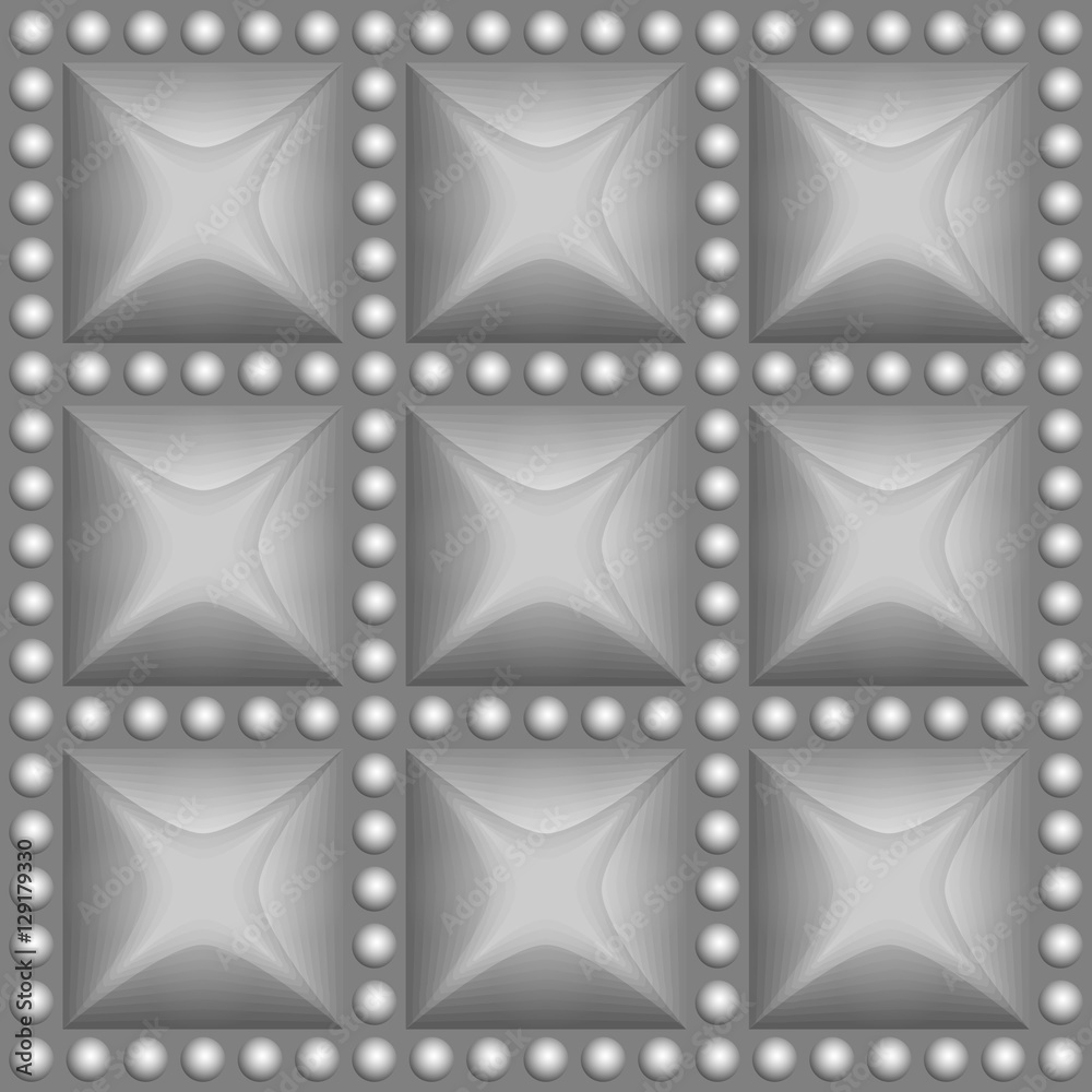 Fototapeta premium Seamless silver metal buttons in a square, surrounded by gray circles. Vector pattern for design