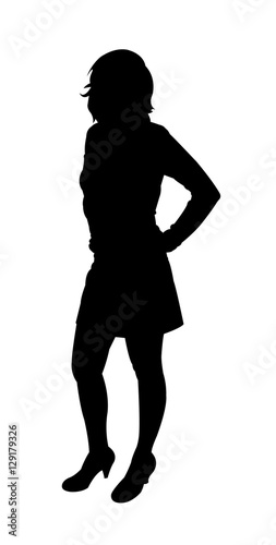 Young Woman in Skirt and Pumps Silhouette on White Background
