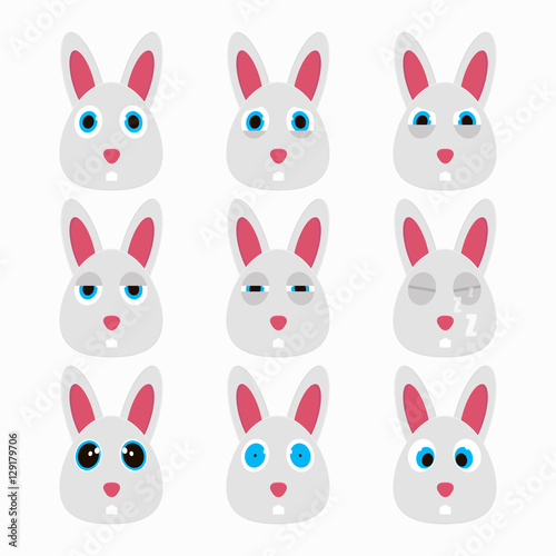 Set of cute rabbit emoticons.