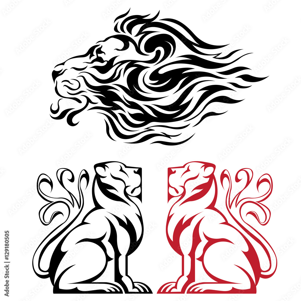 Naklejka premium Lion set flame