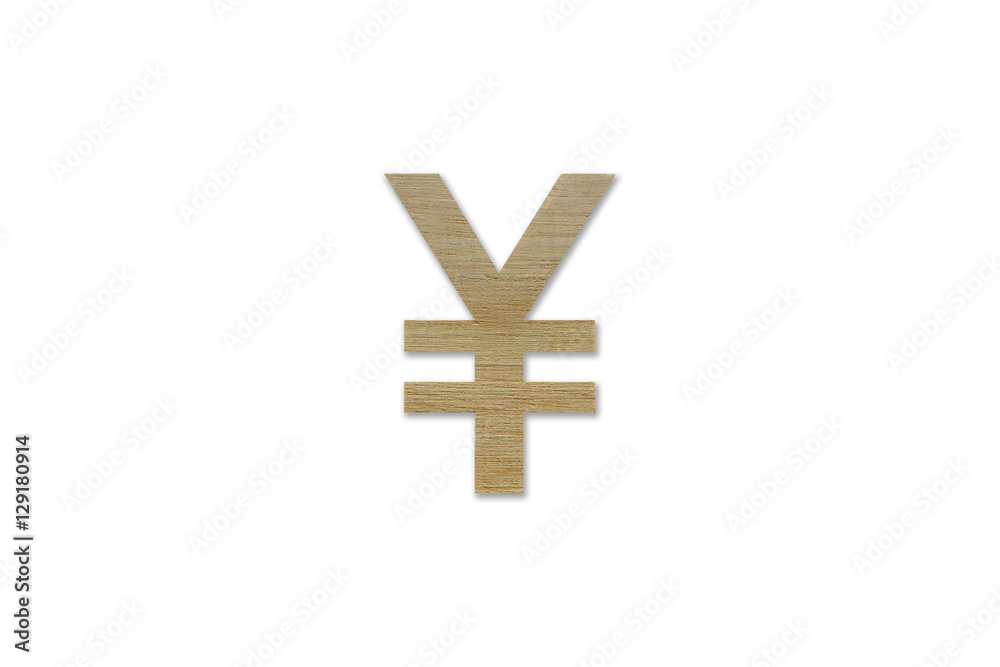 Fototapeta premium yen currency symbol made from wood isolated on white background