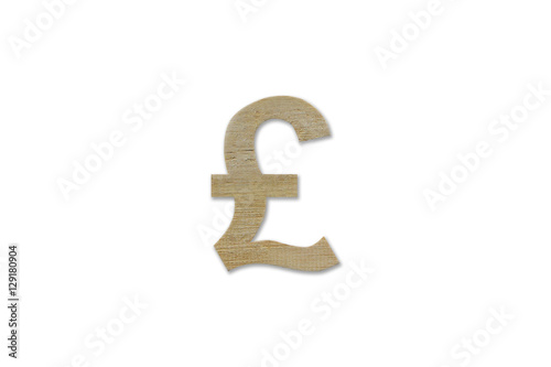 pound currency symbol made from wood isolated on white backgroun