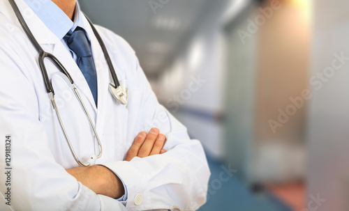 Doctor with a stethoscope on hospital background