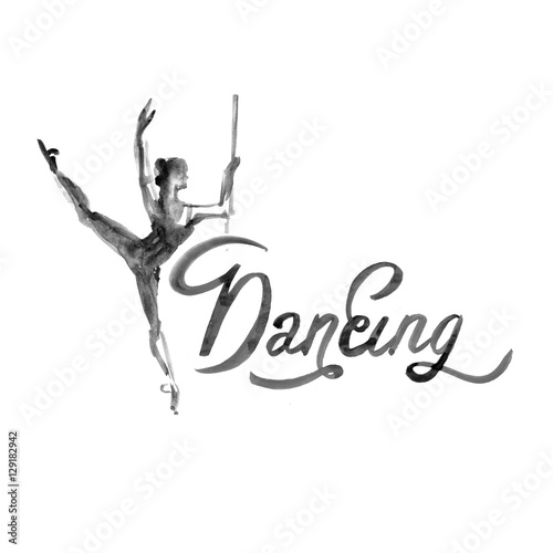 Watercolor illustration ballerina icon in dance. Design poster ballet school, studio © Natali_Mias
