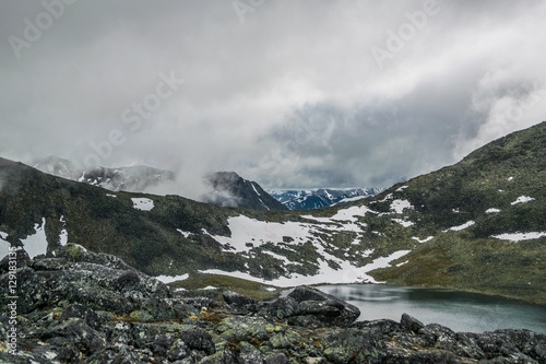 Ural mountain ridge and lake