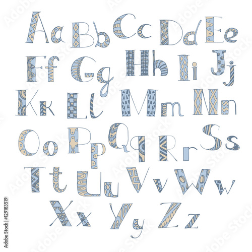 hand drawn letters of latin alphabet