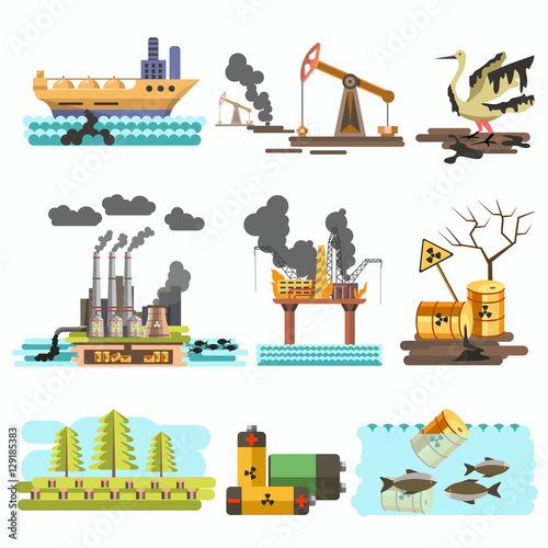Icons of ecology vector flat design concept illustration set. 