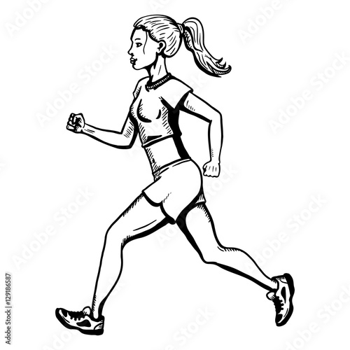 Vector Female Character. Jogging Young Woman.
