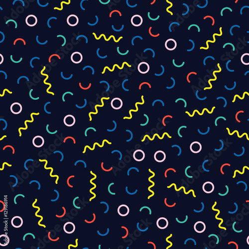 Retro memphis geometric line shapes seamless patterns. Hipster fashion 80-90s. Abstract jumble textures. Black and white. Zigzag lines. Memphis style for printing, website, fabric design, poster.