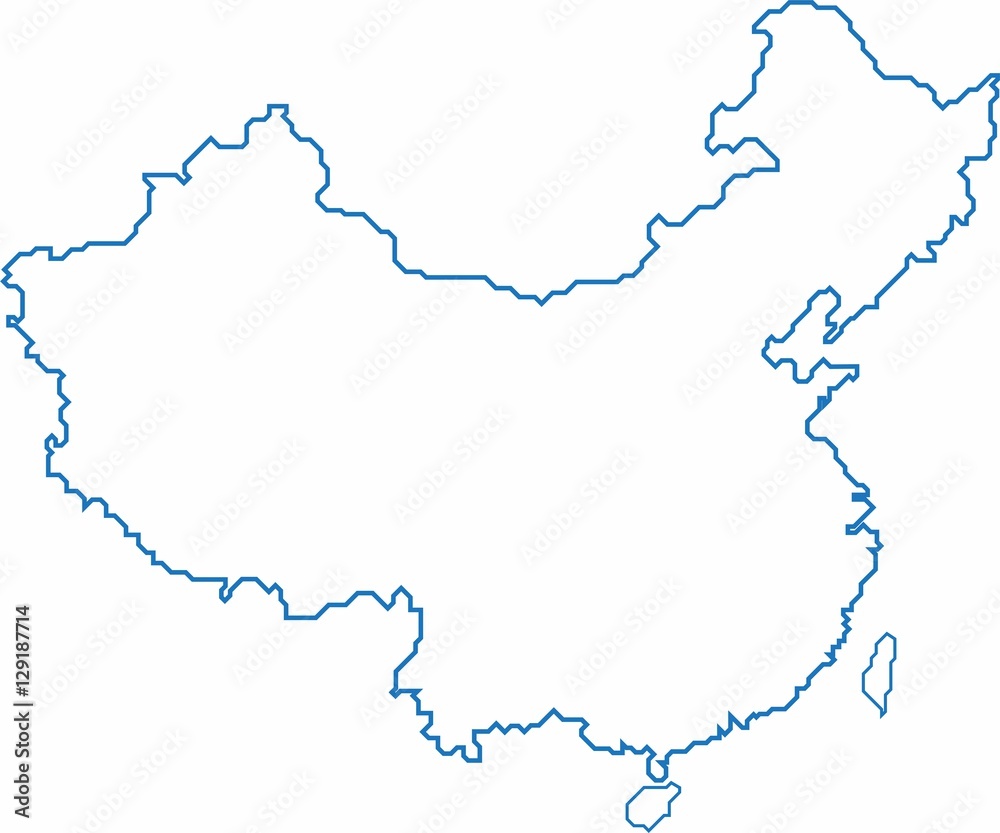 Blue outline china map on white background. Vector illustration.