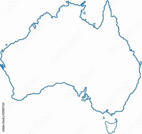 Blue outline Australia map on white background. Vector illustration.
