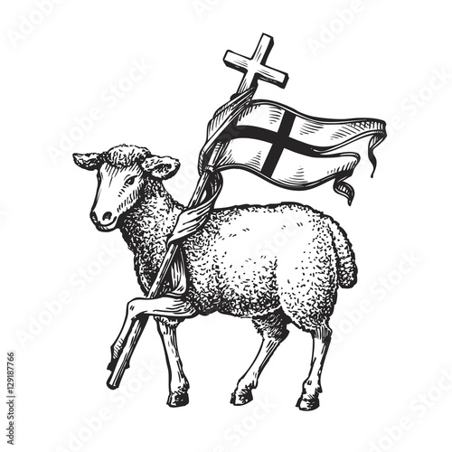 Lamb with Cross. Religion symbol. Sketch vector illustration photo